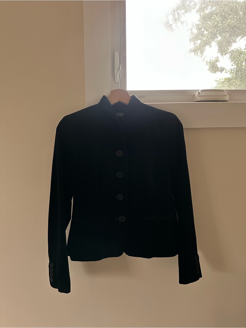 Ralph Lauren Black Velvet Button-Front Blazer
